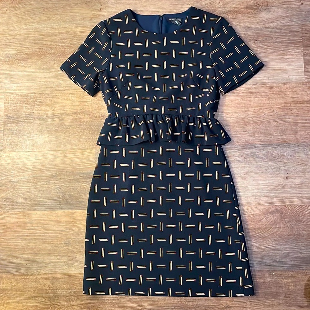 Club Monaco Black Midi Dress with Gold Geometric Print